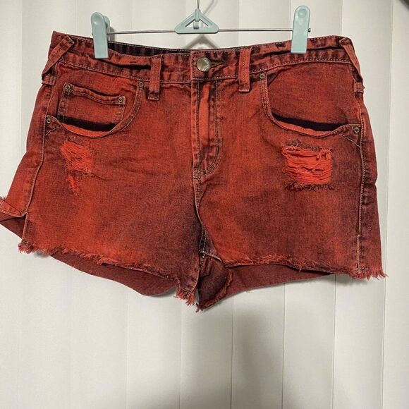 Free People distressed red denim shorts - Picture 1 of 5